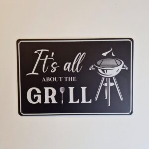 Wandbord “It’s all about the Grill” – 30x20 cm | Metaal